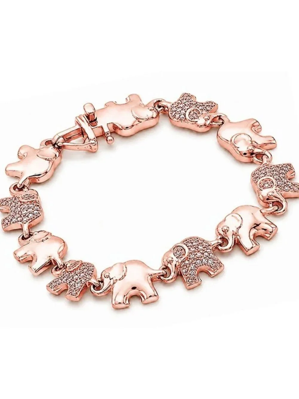 Genuine Diamond Elephant Bracelet Solid 14k Rose Gold Plated (.925)